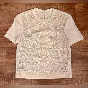 A.L.C. Ivory Silk & Lace Short Sleeve Blouse Size 2